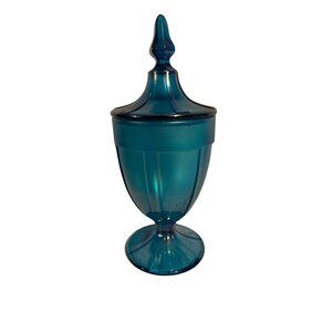 Fenton Art Glass "90th Anniversary" Celeste Blue Stretch Carnival Candy Dish wit